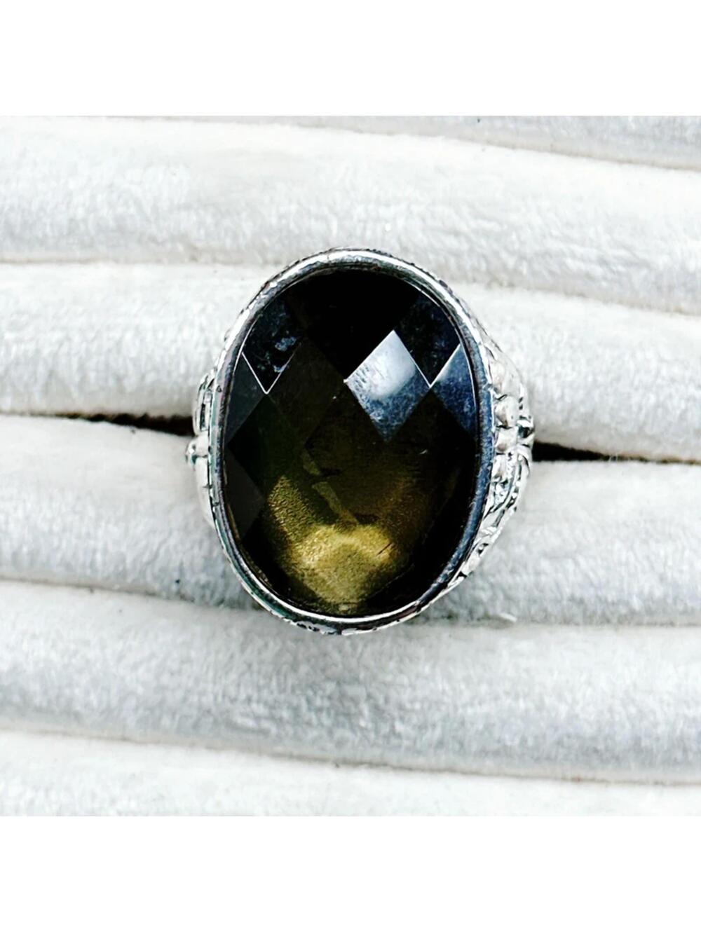 4866gc. Olive Green Statement Ring 7.5